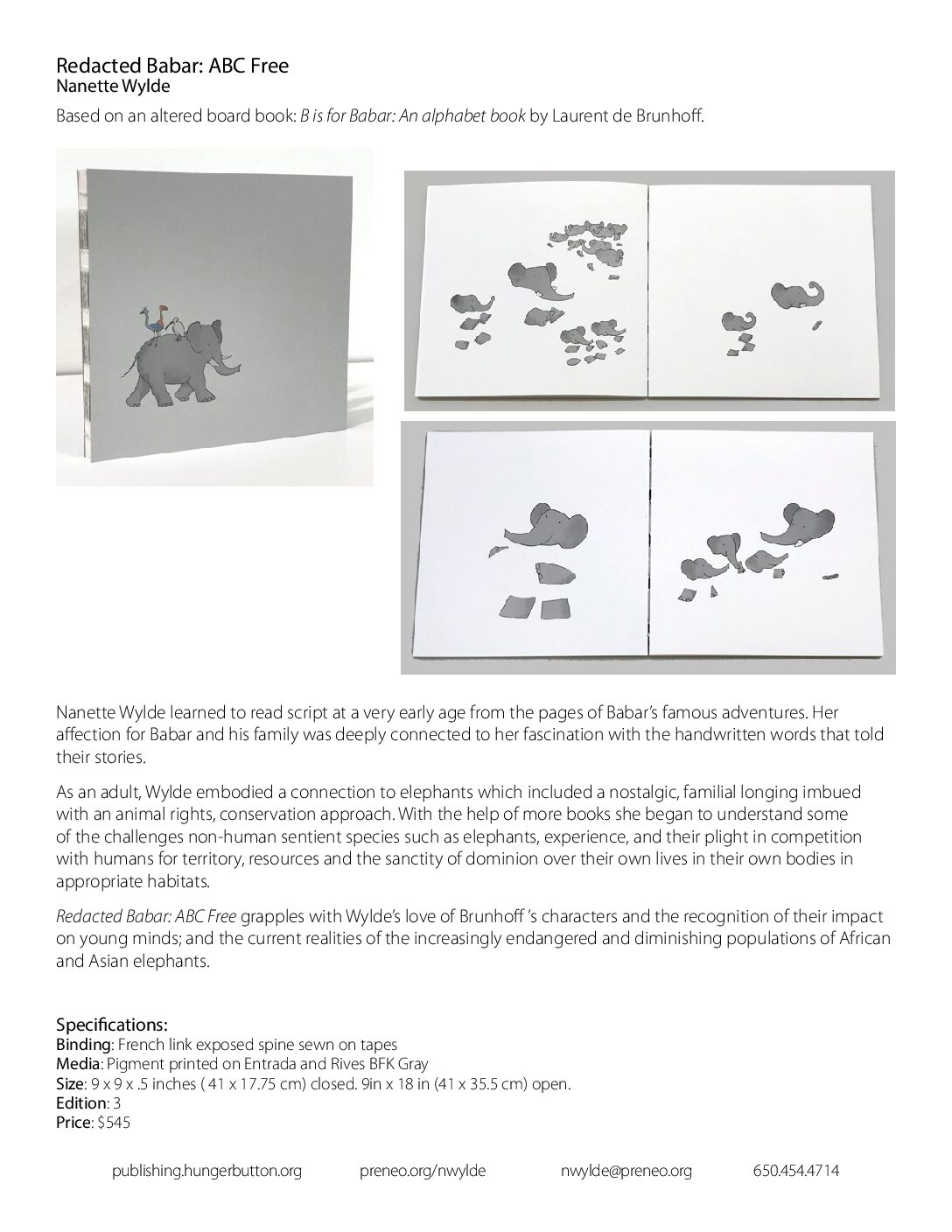 Nanette Wylde<br>PreNeo Press/Hunger Button Books: <br><i>Redacted Babar: ABC Free</i> - Image 5